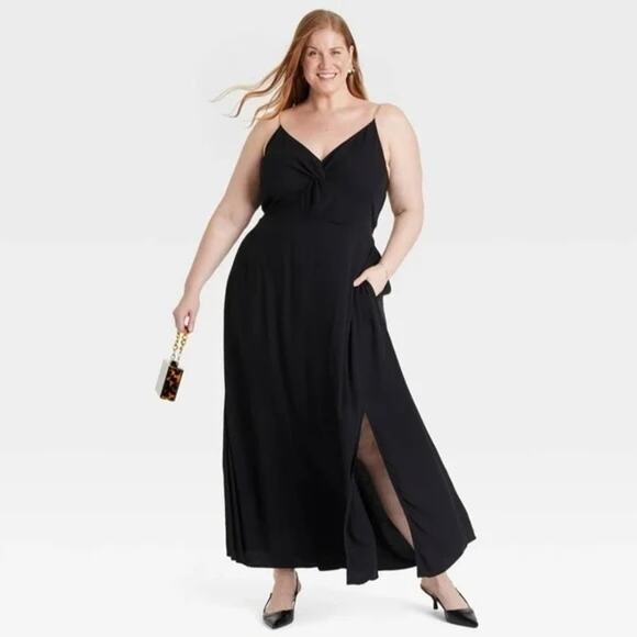 Ava & Viv Slit Maxi Dress Womens XXL Gold Chain Straps Formal Date Night Flowy - Picture 1 of 10